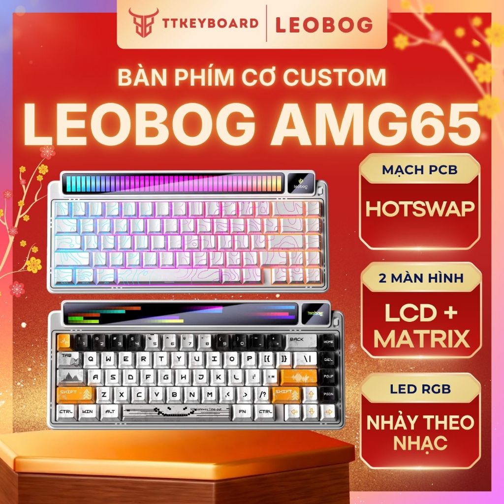 Bàn Phím Cơ Không Dây Leobog AMG65 | 3 Modes | Màn Hình Kép | Pin 8000mah | Cyberboard Leobog | TTKeyboard