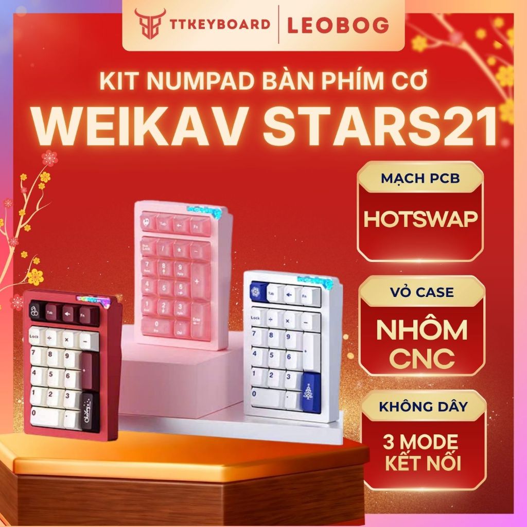 Kit Numpad Stars21, Nhôm Cnc, 3 Mode, Via Qmk, Led Viền, Tạ Pharaon Cnc - Ttkeyboard