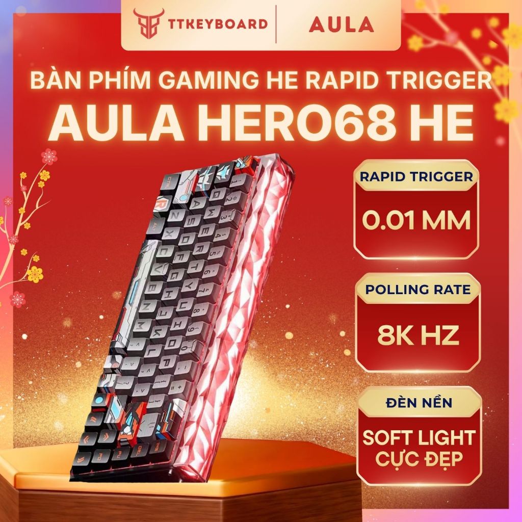 Phím Cơ Gaming Hero68 Rapid Trigger 8K Polling Rate 128K Scan Rate Led Viền Có Dây Treo TTkeyboard