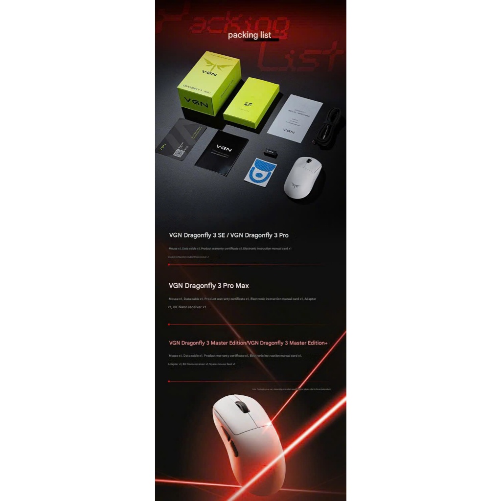 Chuột Gaming Không Dây VGN Dragonfly 3, Siêu Nhẹ, PAW3950 Extreme