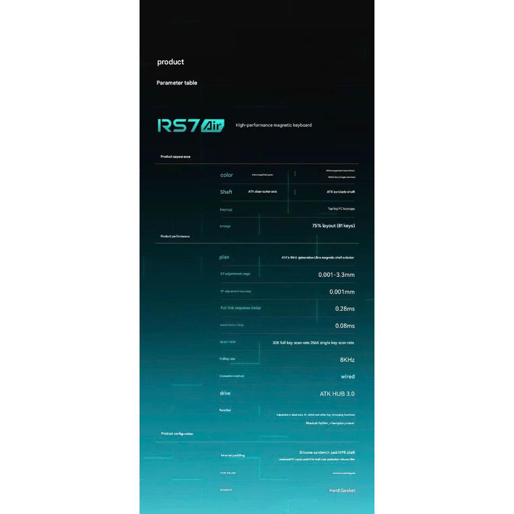 Bàn Phím Cơ Gaming ATK RS7 AIR HE Rapid Trigger 8K Polling Rate 0,001mm RT Hiệu Năng Cao