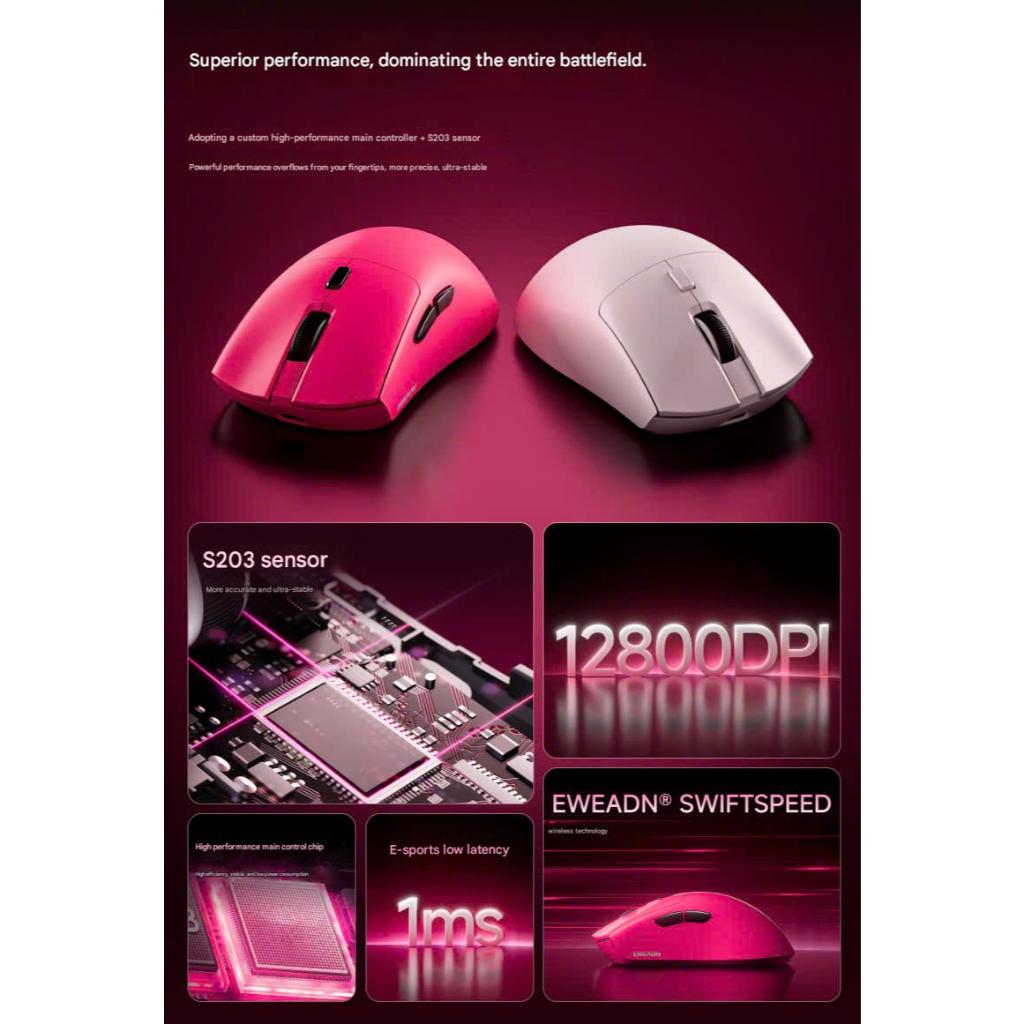 Chuột Không Dây Công Thái Học EWEADN E7 Siêu Nhẹ 1000 Polling Rate Pin 500 mAH