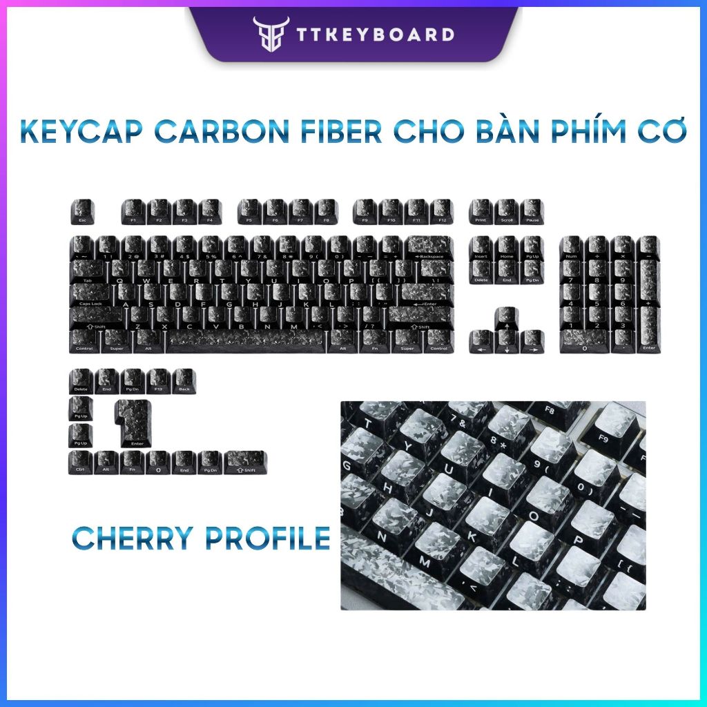 Keycap Bàn Phím Cơ Bằng Vật Liệu Carbon Fiber Dùng Cho Mọi Layout Cơ Bản Full Size