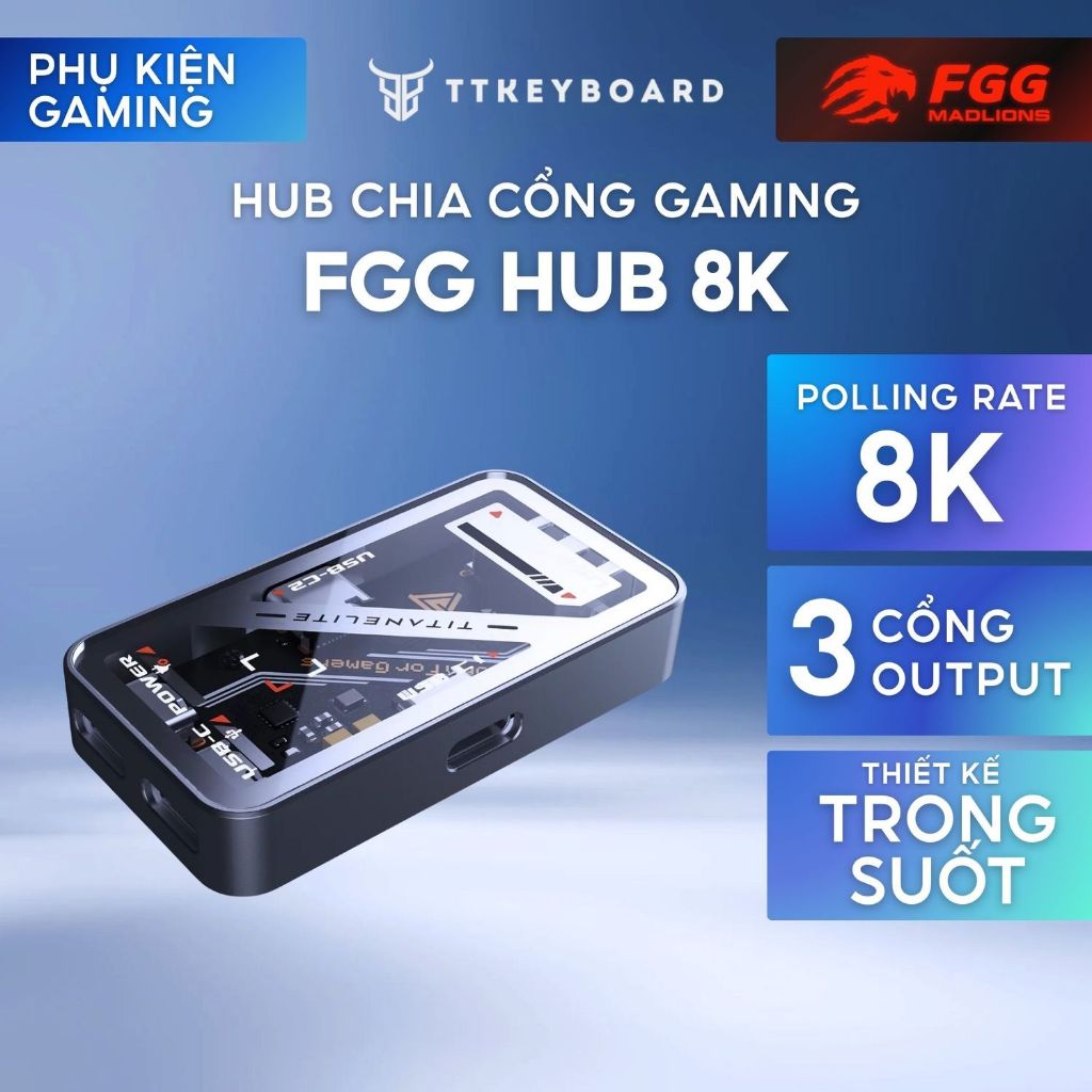 Madlions FGG Hub 8K, 3 Cổng Output 8K Polling Rate, Độ Trễ Cực Thấp, Nguồn Điện Kép