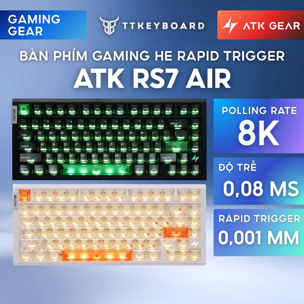 Bàn Phím Cơ Gaming ATK RS7 AIR HE Rapid Trigger 8K Polling Rate 0,001mm RT Hiệu Năng Cao