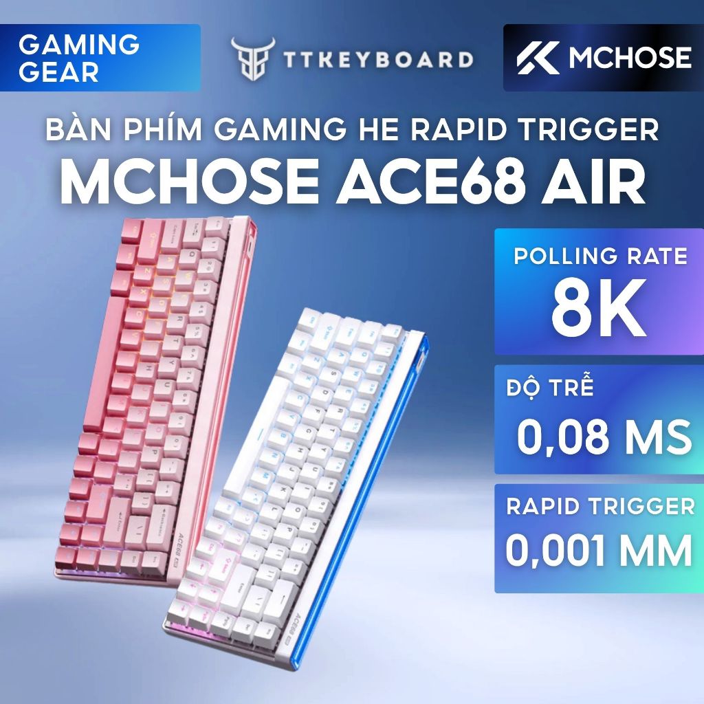 Bàn phím Gaming Ace68 Air 8000hz Rapid Trigger Led Viền RGB Hiệu Năng Cao - TTKeyboard