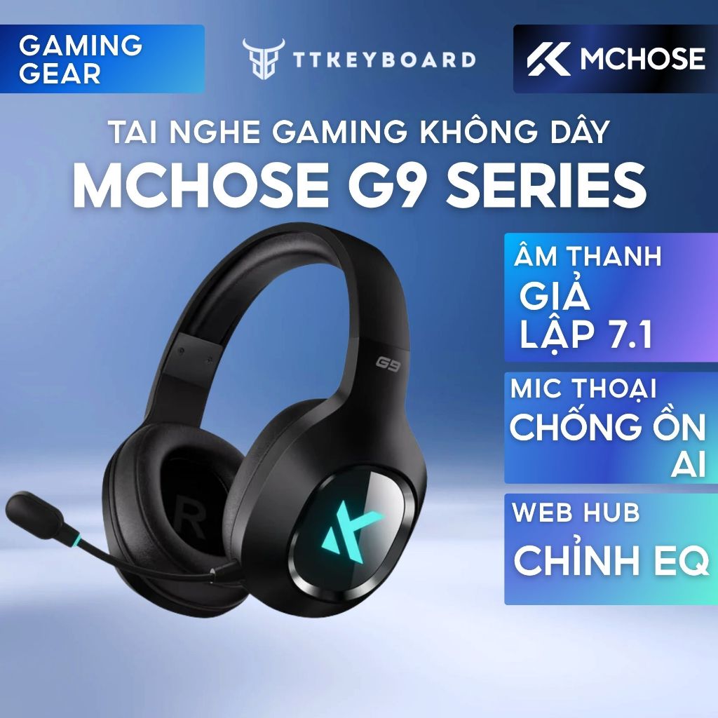 Tai nghe chụp tai Gaming Mchose G9 pro Có mic đàm thoại  3 mode kết nối Âm thanh vòm 7.1