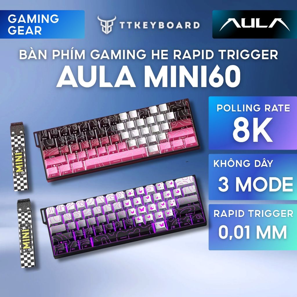 Bàn Phím Cơ Gaming Không Dây AULA Mini60 Rapid Trigger Dongle 8000hz 128k Scan Rate 3 Mode TTK