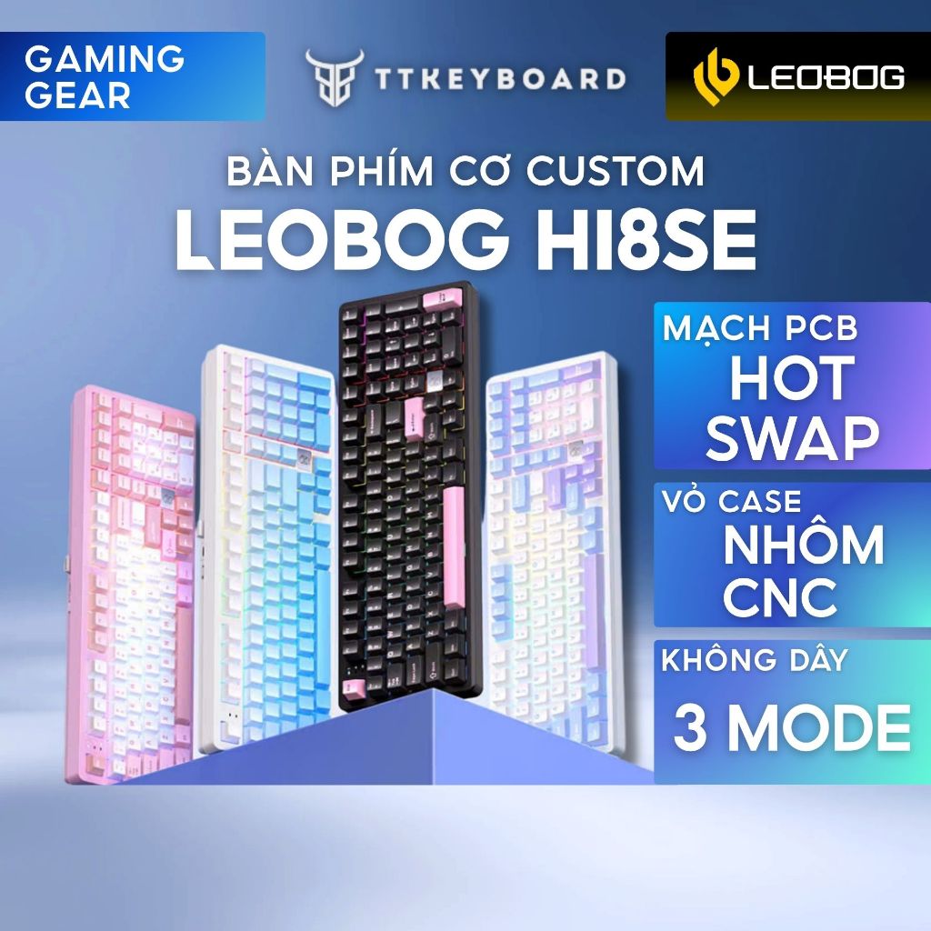 Bàn Phím Cơ Custom Không Dây Leobog Hi98C Pro, Nhôm CNC 3 Mode, Mạch Xuôi, Led RGB, Phím Cơ Hotswap