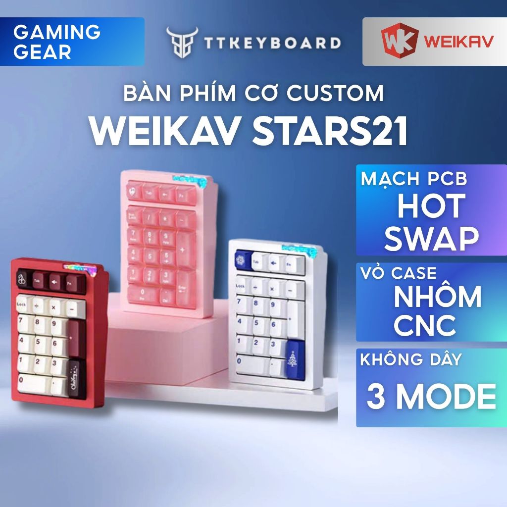 Kit Numpad Stars21, Nhôm Cnc, 3 Mode, Via Qmk, Led Viền, Tạ Pharaon Cnc - Ttkeyboard