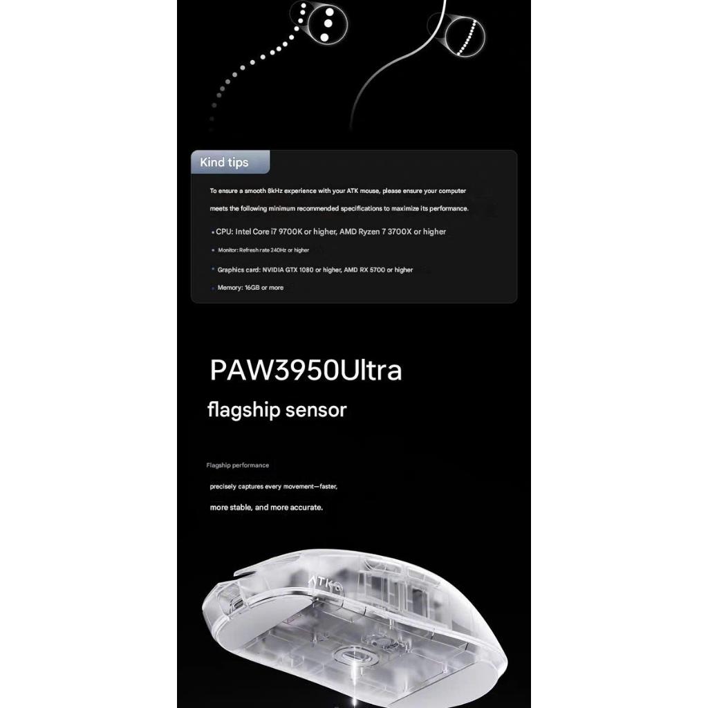 Chuột ATK Zero Gaming Không Dây Paw3950 Ultra MCU Nordic Trong Suốt Dual 8K Siêu Nhẹ 39G