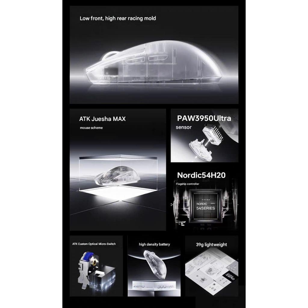 Chuột ATK Zero Gaming Không Dây Paw3950 Ultra MCU Nordic Trong Suốt Dual 8K Siêu Nhẹ 39G