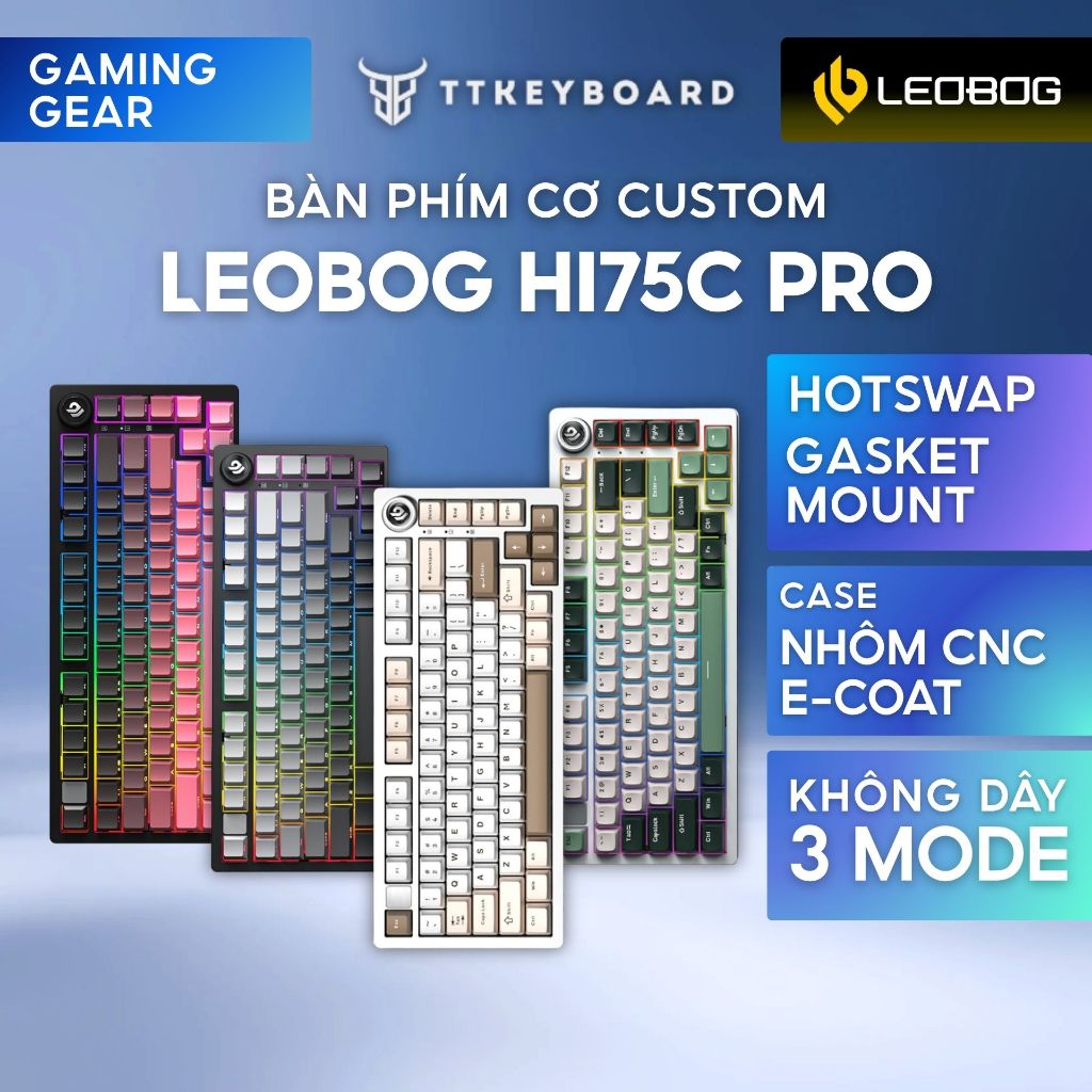Bàn Phím Cơ Không Dây Leobog Hi75C Pro Nhôm CNC 3 Mode Led RGB Mạch Xuôi Âm HIFI