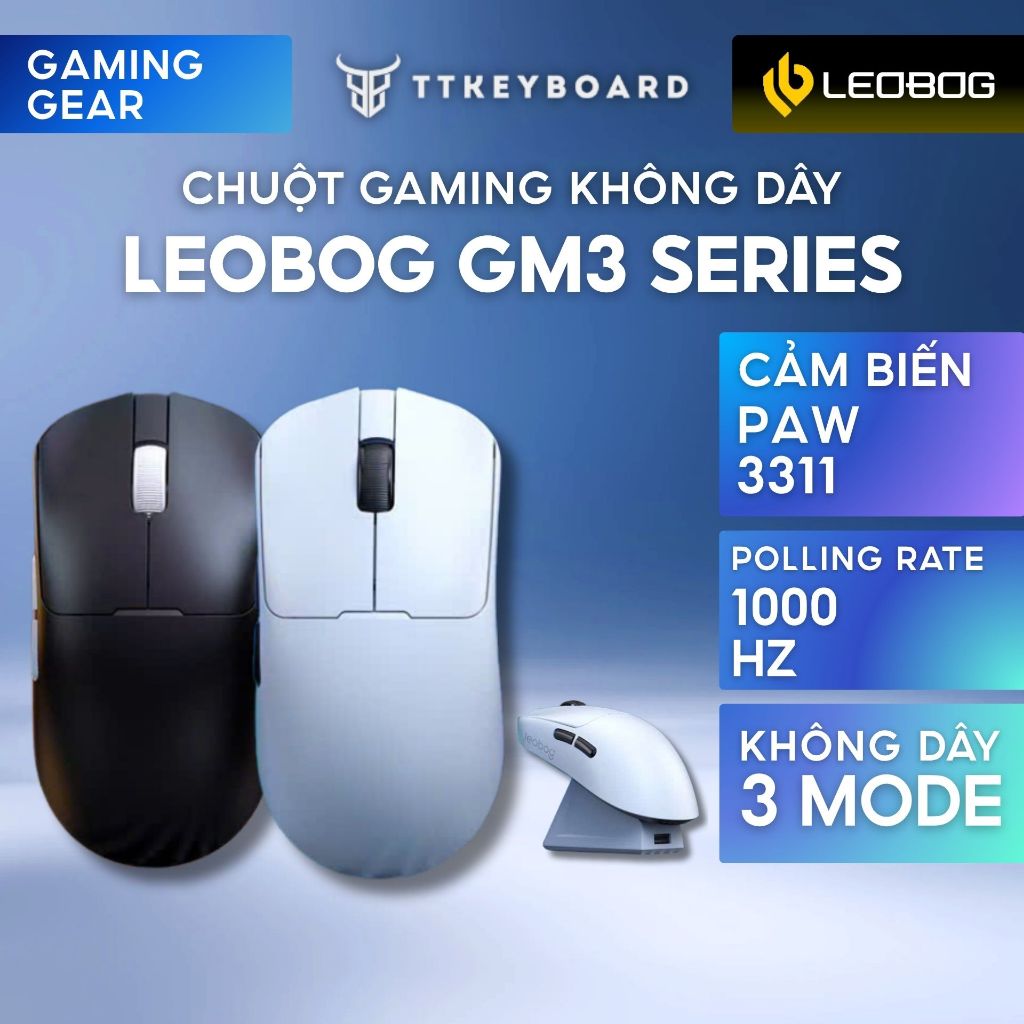 Chuột Gaming Không Dây Leobog GM3 | 3 Mode Kết Nối | Có DOCK Sạc | Polling Rate 1000 hz | TTKeyboard