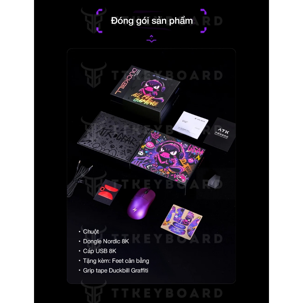 Chuột Không Dây ATK DuckBill Ultra PAW3950Ultra Polling Rate 8K, Nordic 54H20