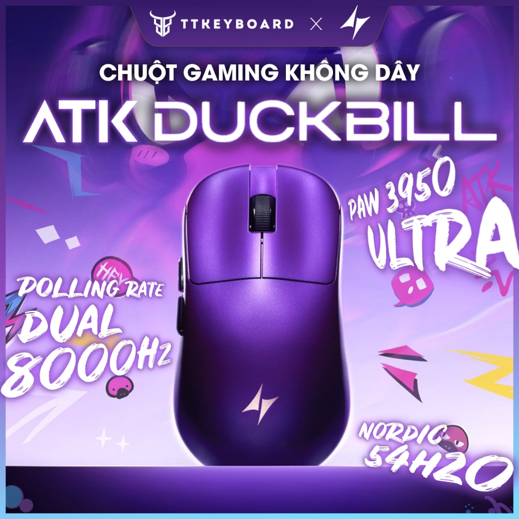 Chuột Không Dây ATK DuckBill Ultra PAW3950Ultra Polling Rate 8K, Nordic 54H20