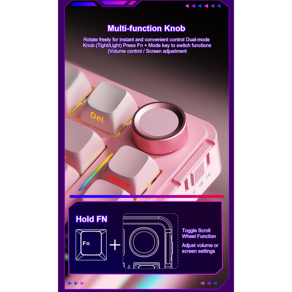 Bàn Phím Cơ Không Dây Aula S75 Pro - Có Màn Led Tùy Chỉnh - Led RGB Xuôi - 3 Mode Kết Nối Tiện Lợi