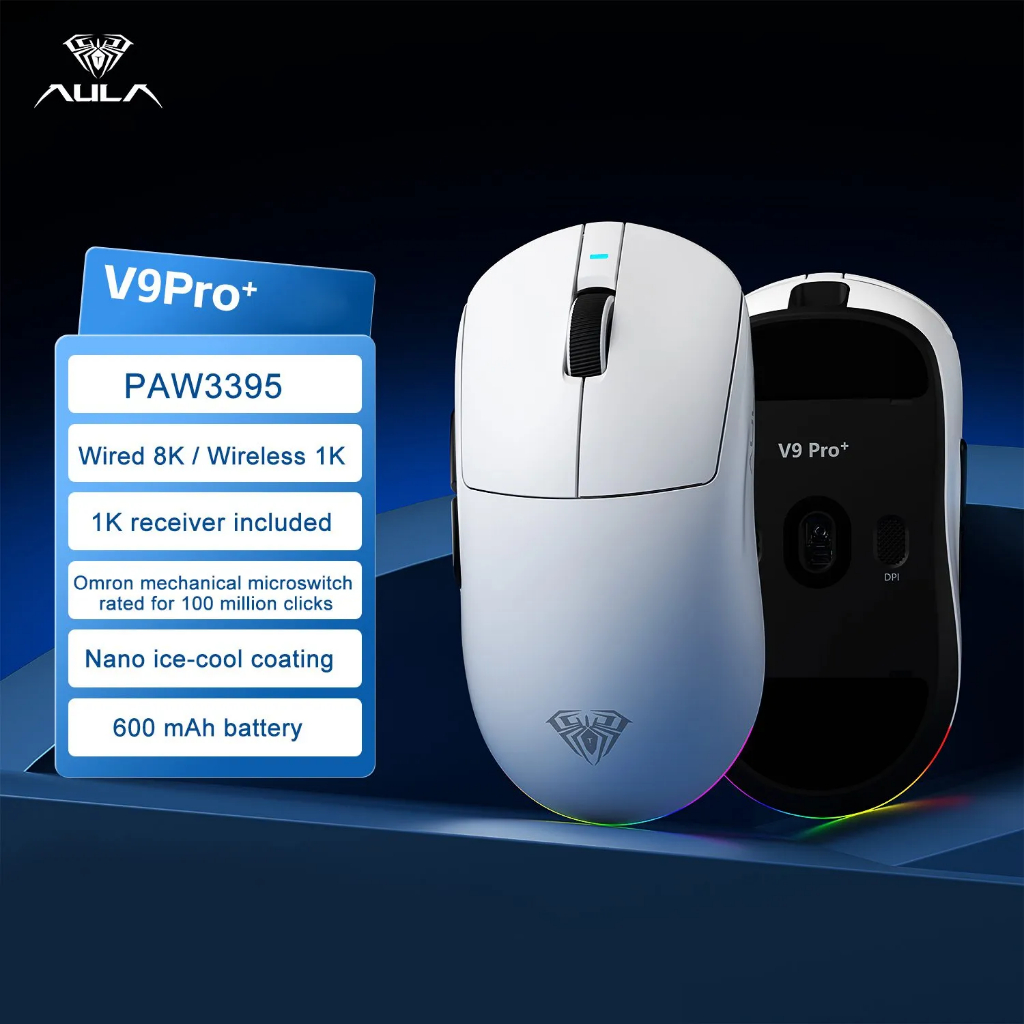 Chuột Gaming Không Dây Aula V9 Series - 3 Mode Kết Nối - PAW3950 - 8K Polling rate - Đèn Nền RGB