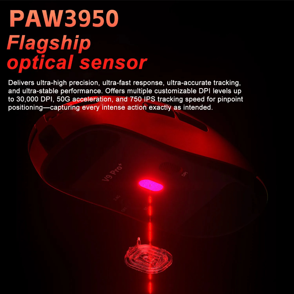 Chuột Gaming Không Dây Aula V9 Series - 3 Mode Kết Nối - PAW3950 - 8K Polling rate - Đèn Nền RGB