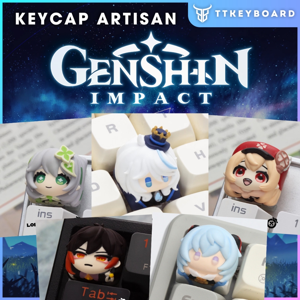 Keycap Artisan Lobo Chủ Đề Genshin Impact Resin 1u Nhiều Nhân Vật Trang Trí Bàn Phím Cơ