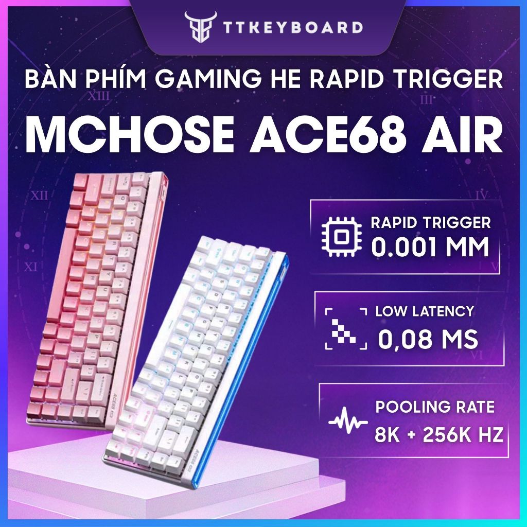 Bàn phím Gaming Ace68 Air 8000hz Rapid Trigger Led Viền RGB Hiệu Năng Cao - TTKeyboard