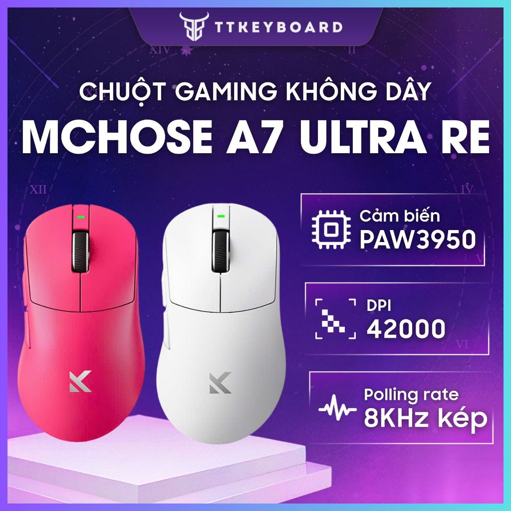 Chuột Không Dây Mchose A7 Ultra RE PAW3950 8K Polling Rate Siêu Nhẹ 56g