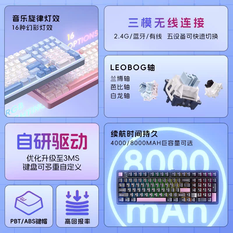Bàn Phím Cơ Custom Không Dây Leobog Hi98C Pro, Nhôm CNC 3 Mode, Mạch Xuôi, Led RGB, Phím Cơ Hotswap