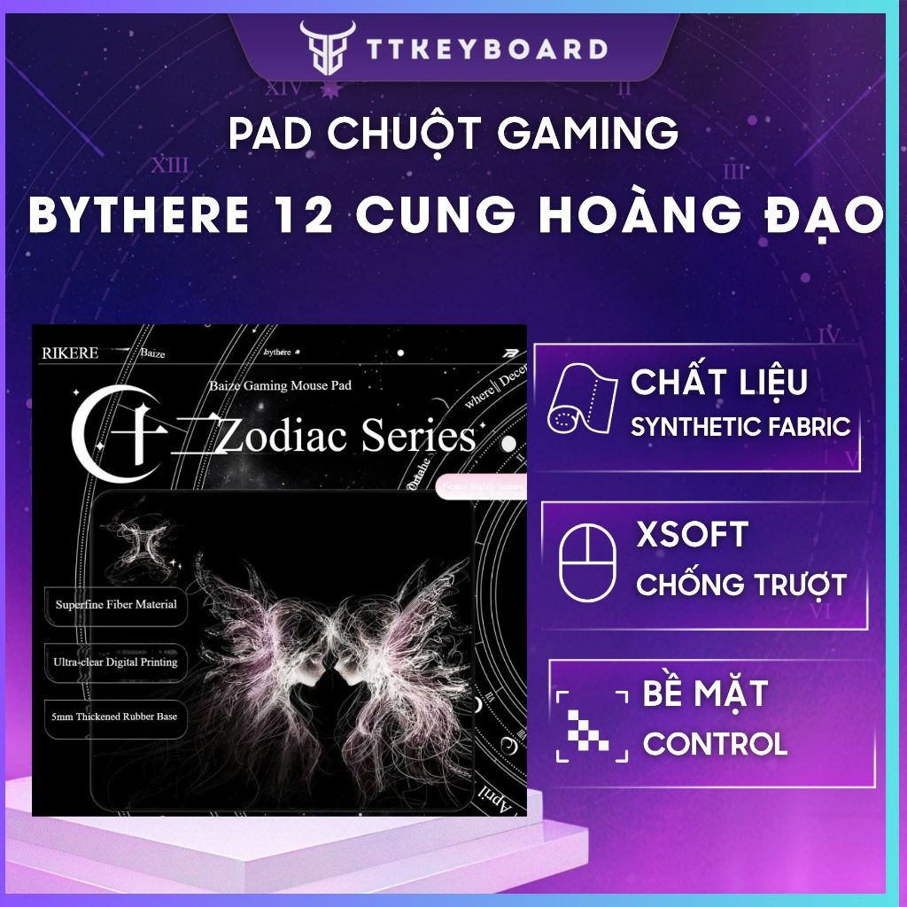Pad Chuột Gaming Bythere 12 Cung Hoàng Đạo Zodiac Bề Mặt Đế XSOFT Chống Trượt Fabric