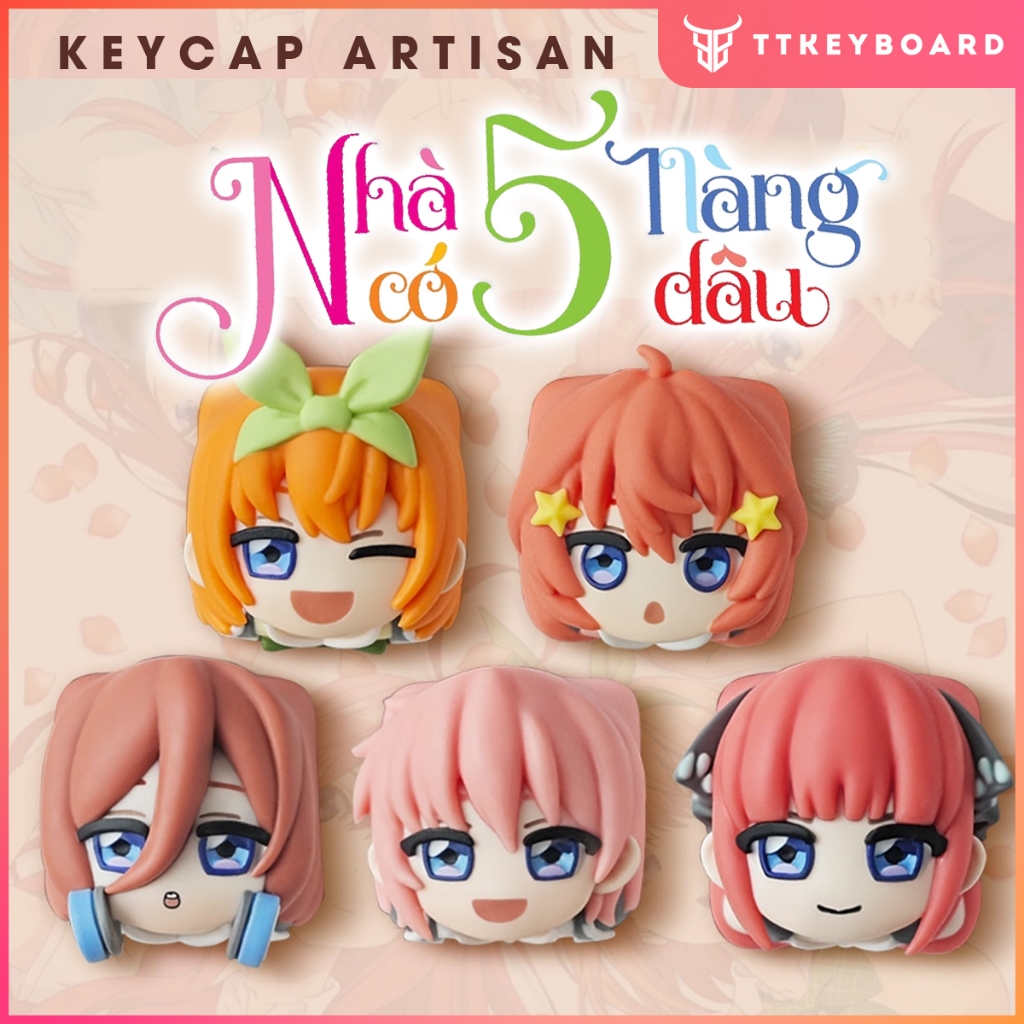 Keycap Artisan Lobo 5 Toubun 5 Nàng Dâu Resin 1u Nhiều Nhân Vật Trang Trí Bàn Phím Cơ