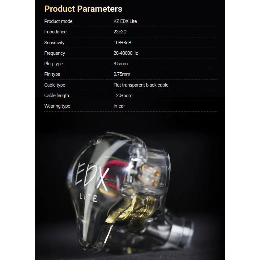 Tai nghe KZ EDX Lite Tai Nghe IEM Chất Âm HIFI Khử Tiếng Ồn QDC C Pin Cáp Tháo Rời Jack 3.5mm