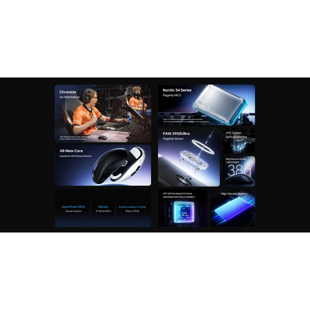 Chuột Gaming Không Dây ATK F1 V2 Series Siêu Nhẹ 38G PAW3950 Ultra Nordic 54H20 Rate 8K