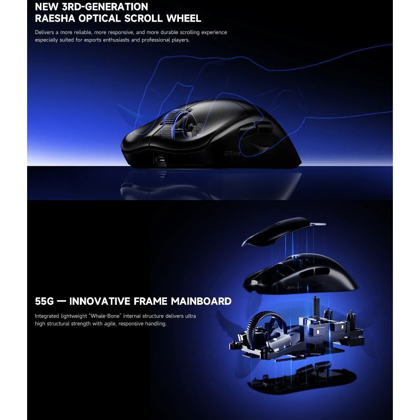 Chuột Gaming Không Dây RAWM Leviathan V4, Dual 8K Rate, MCU Nordic nRF54L15, DPI 45000