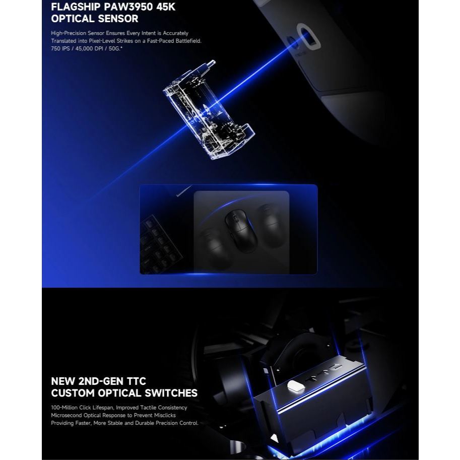 Chuột Gaming Không Dây RAWM Leviathan V4, Dual 8K Rate, MCU Nordic nRF54L15, DPI 45000