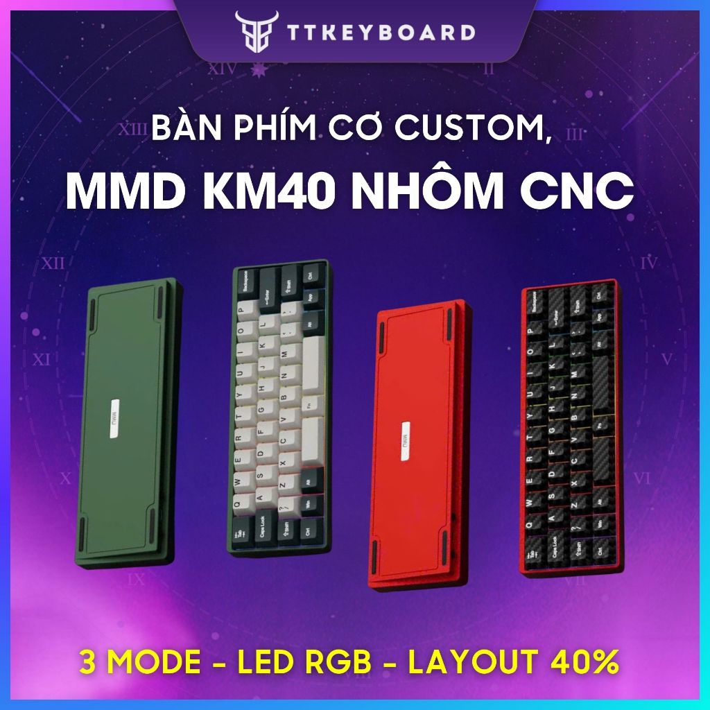 Bàn Phím Cơ Không Dây Nhôm CNC MMD KM40 Layout 40 Nhỏ Gọn 3 Mode Hỗ Trợ QMK VIA