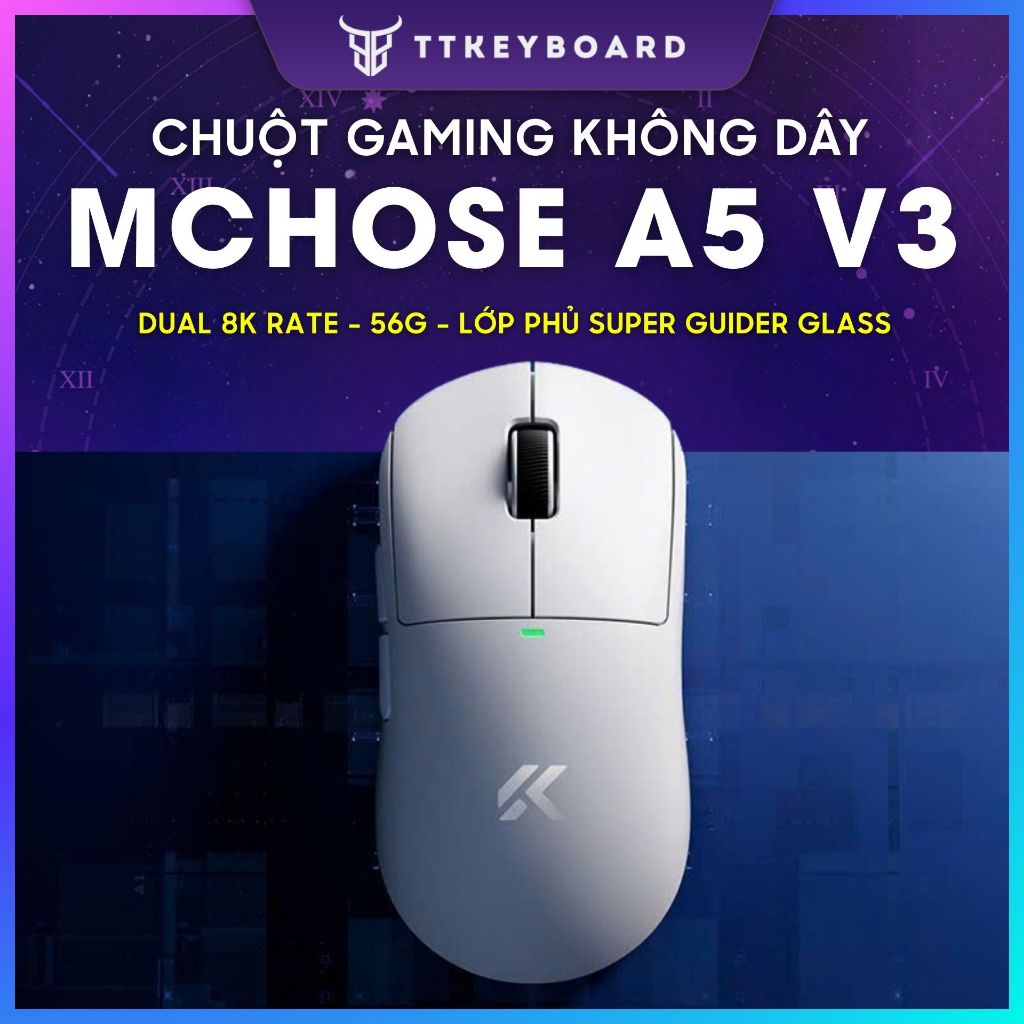 Chuột Không Dây Gaming Mchose A5 V3 Dual 8K Polling Rate Siêu Nhẹ 56G Lớp Phủ Super Glide