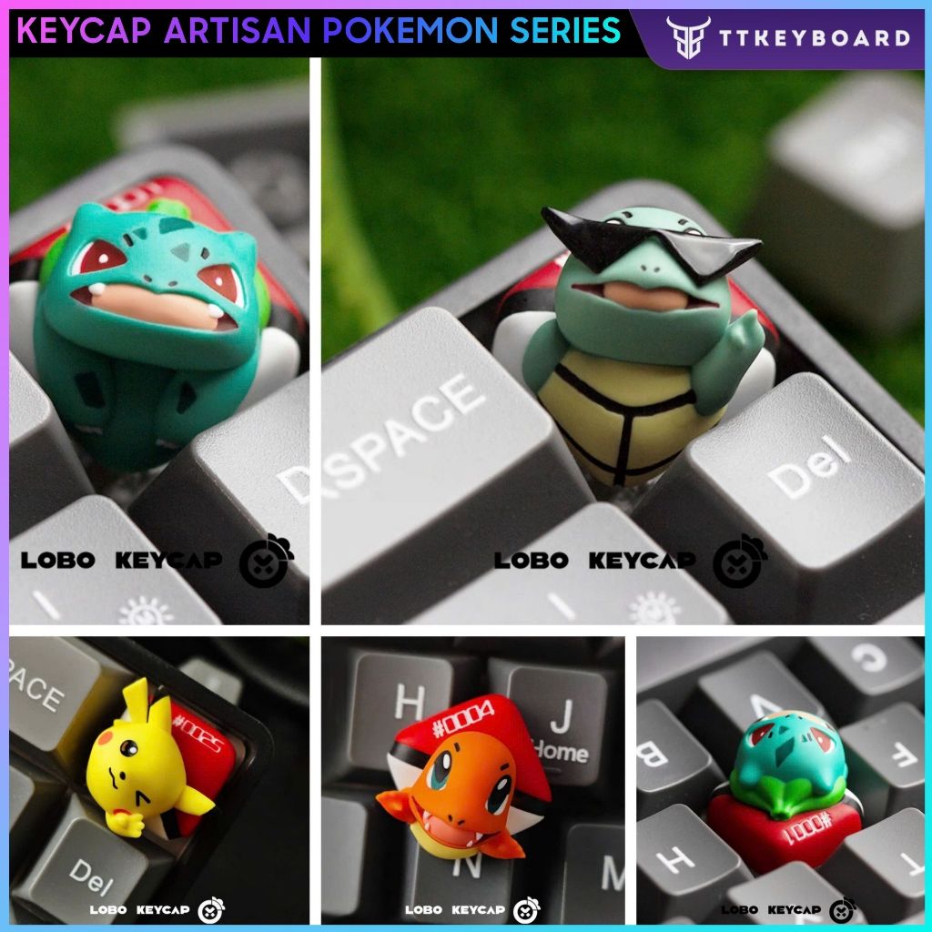 Keycap Artisan Lobo Chủ Đề POKEMON Nhiều Nhân Vật Resin 1U Trang Trí Bàn Phím Cơ
