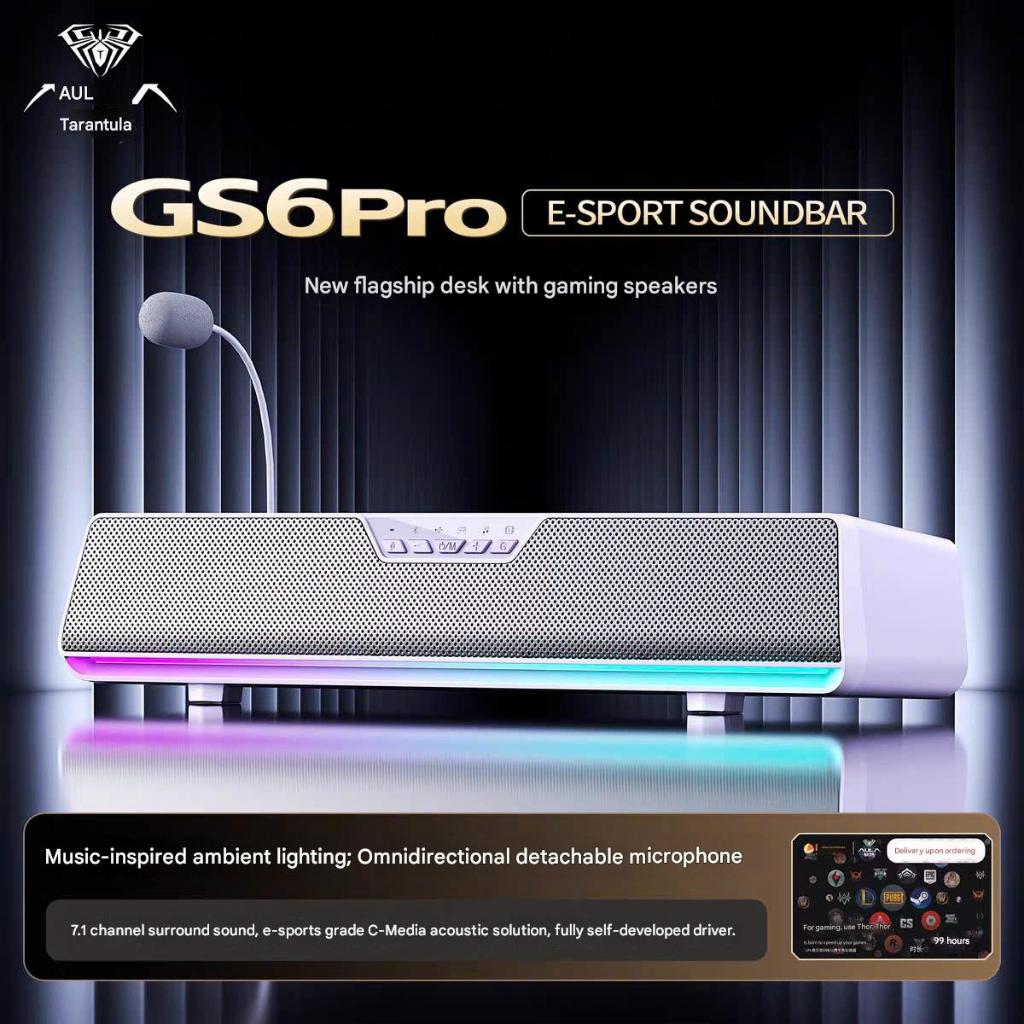 Loa Audio Soundbar Esport Gaming AULA GS6 ÂM Vòm 7.1 Có Bluetooth Míc Thoại AI Chống Ồn