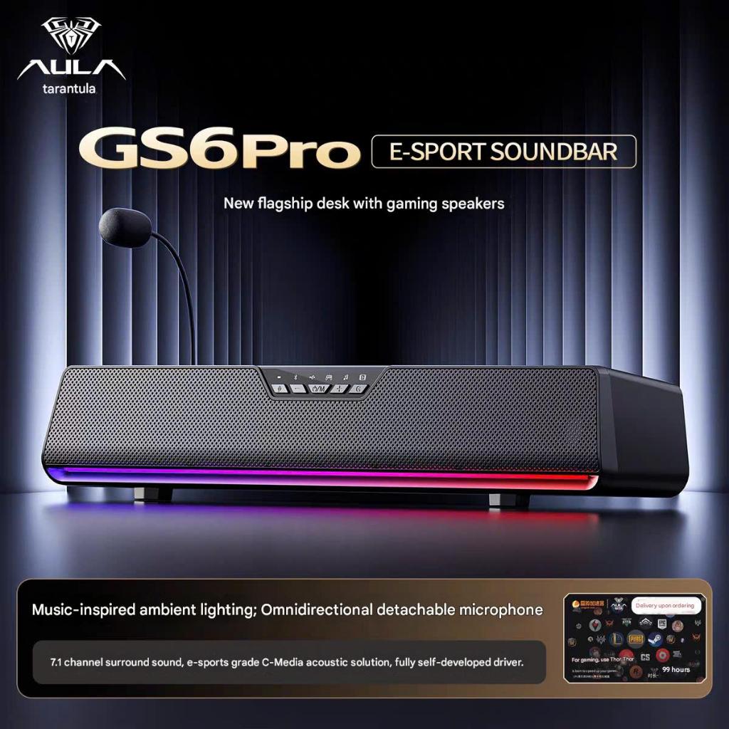Loa Audio Soundbar Esport Gaming AULA GS6 ÂM Vòm 7.1 Có Bluetooth Míc Thoại AI Chống Ồn