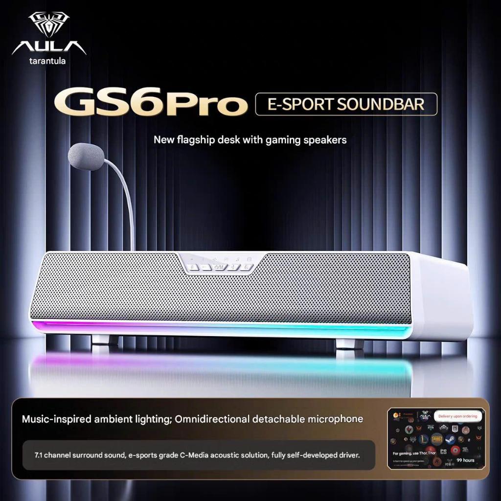 Loa Audio Soundbar Esport Gaming AULA GS6 ÂM Vòm 7.1 Có Bluetooth Míc Thoại AI Chống Ồn