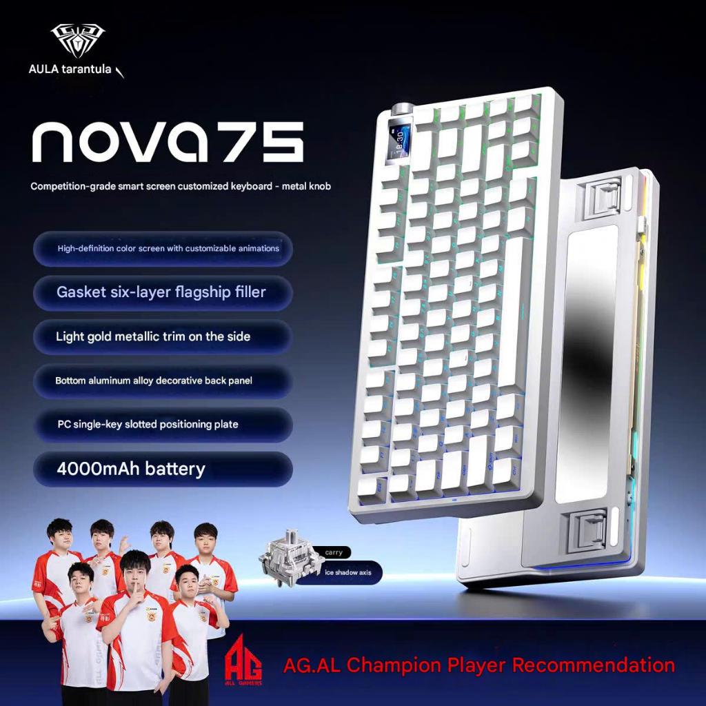 Bàn Phím Cơ Không Dây Aula Nova75 Có Màn Led Tùy Chỉnh Full HD Led RGB Xuôi 3 Mode Kết Nối