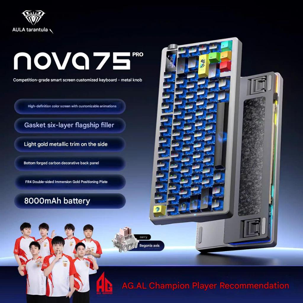 Bàn Phím Cơ Không Dây Aula Nova75 Có Màn Led Tùy Chỉnh Full HD Led RGB Xuôi 3 Mode Kết Nối