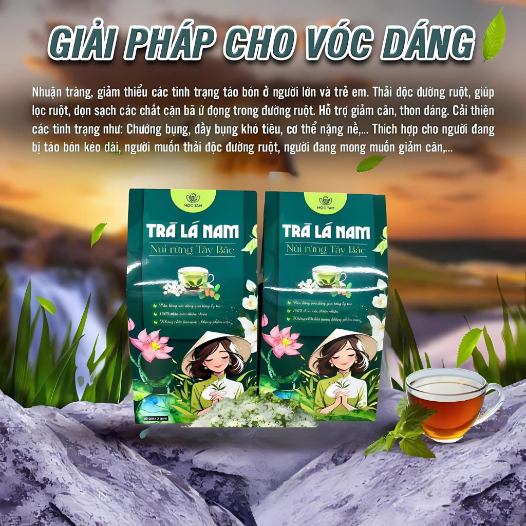 Trà lá nam 10 vị chính hãng detox giảm cân thải độc gan an toàn hiệu quả, hộp 60 gói