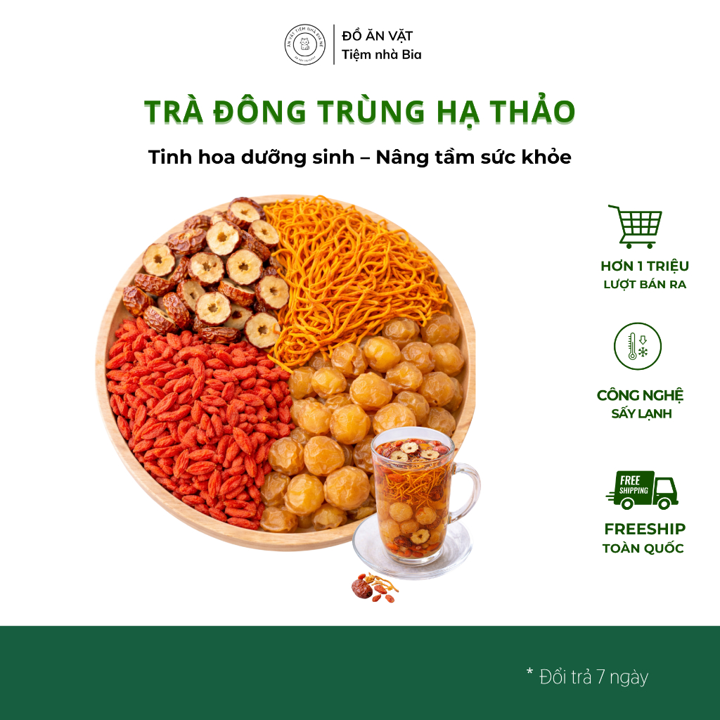 Trà Đông Trùng Hạ Thảo Tứ Vị Bồi Bổ Sức Khỏe, Sinh Khí, Nguyên Liệu Thiên Nhiên - Tiệm Nhà Bia