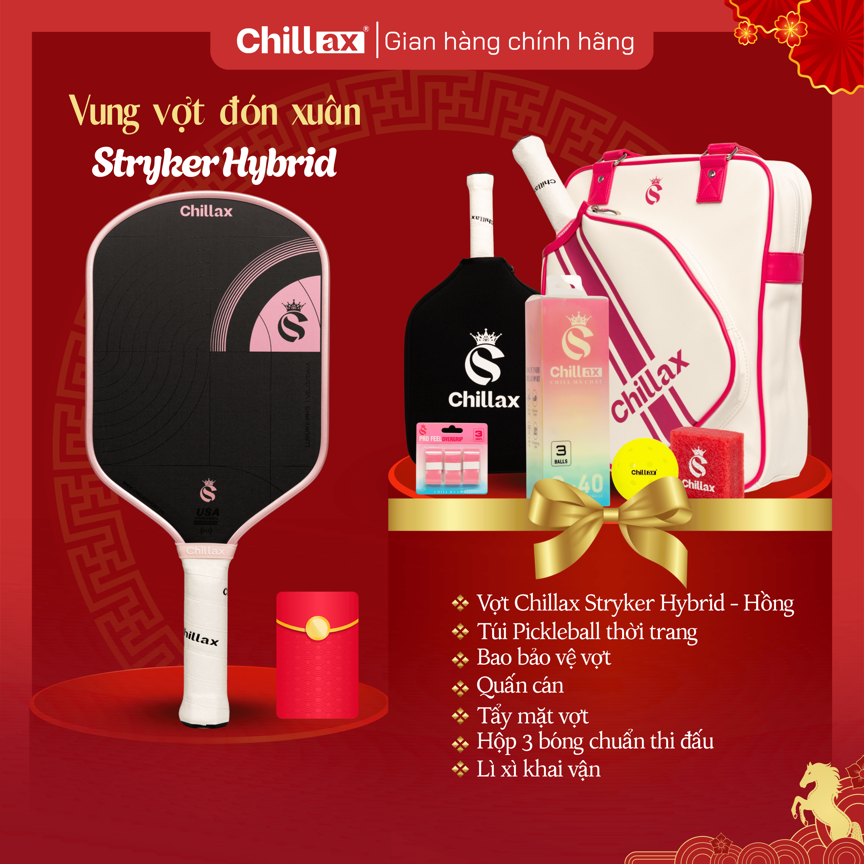 [COMBO TẾT 2026 - Mua 1 Tặng 5] Vợt Pickleball CHILLAX Stryker Lõi TrueFoam Tặng Full Phụ Kiện Chillax Kèm Lì Xì Khai Vận