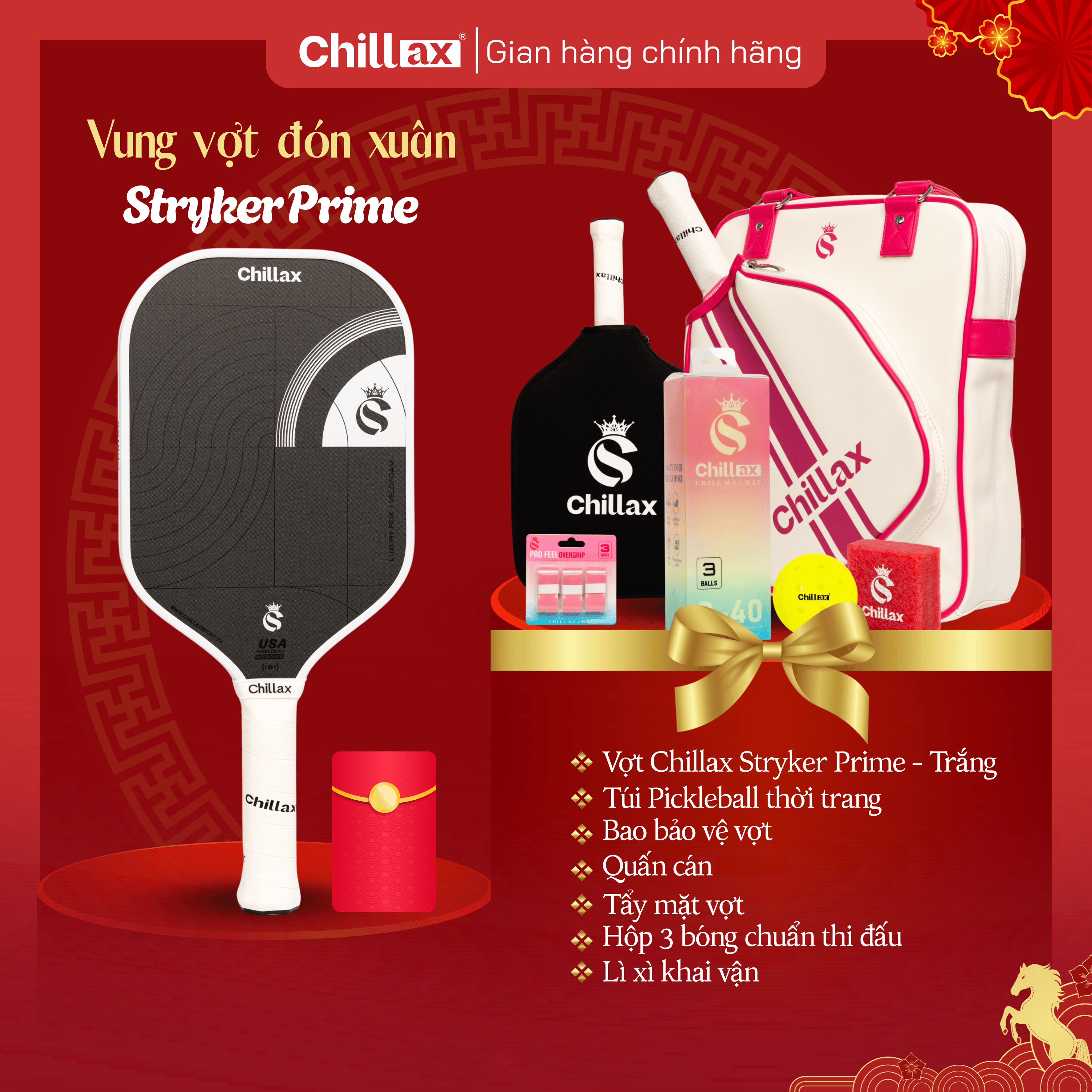 [COMBO TẾT 2026 - Mua 1 Tặng 5] Vợt Pickleball CHILLAX Stryker Lõi TrueFoam Tặng Full Phụ Kiện Chillax Kèm Lì Xì Khai Vận