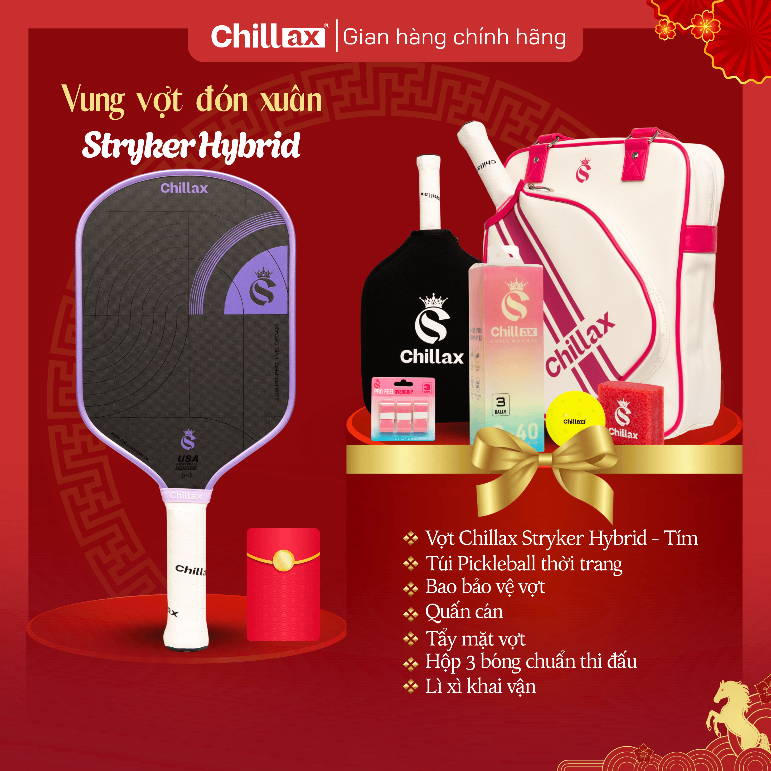 [COMBO TẾT 2026 - Mua 1 Tặng 5] Vợt Pickleball CHILLAX Stryker Lõi TrueFoam Tặng Full Phụ Kiện Chillax Kèm Lì Xì Khai Vận
