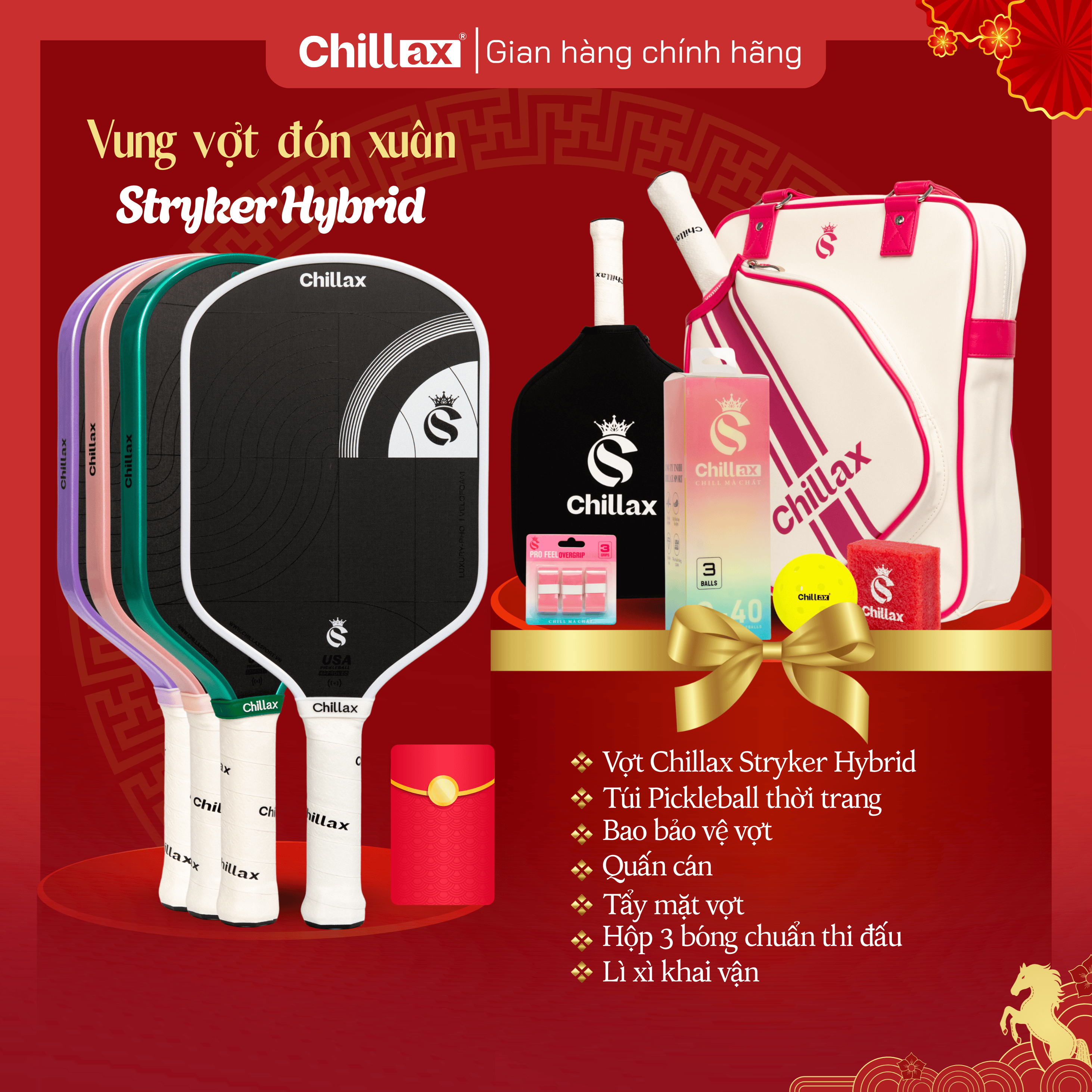 [COMBO TẾT 2026 - Mua 1 Tặng 5] Vợt Pickleball CHILLAX Stryker Lõi TrueFoam Tặng Full Phụ Kiện Chillax Kèm Lì Xì Khai Vận