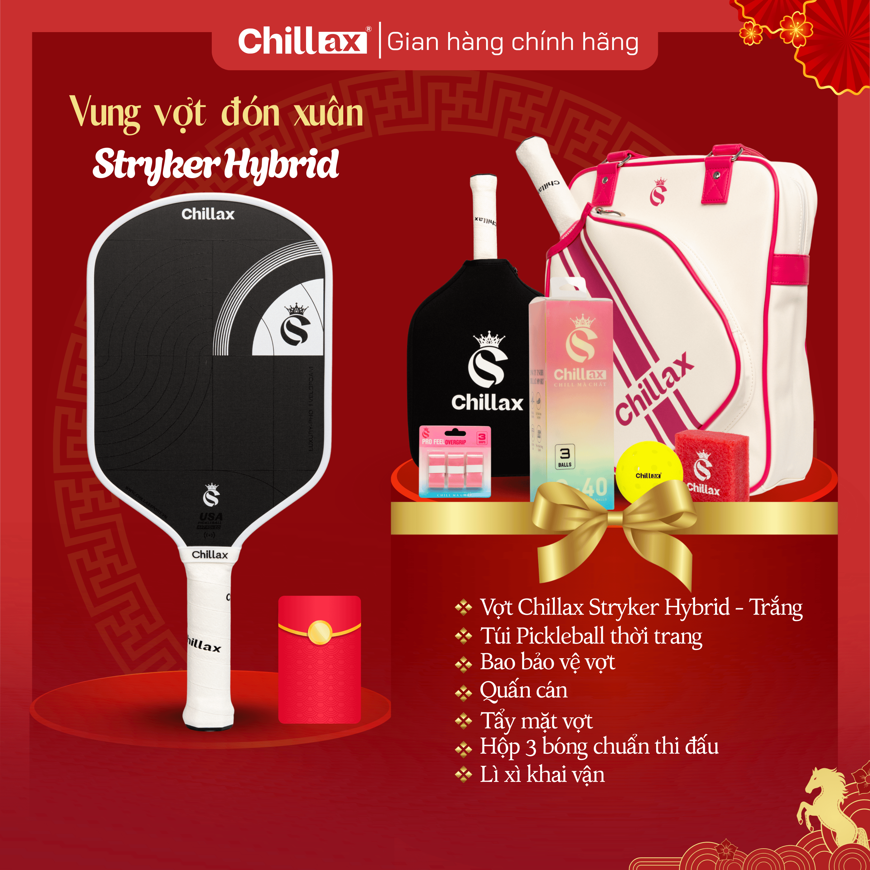 [COMBO TẾT 2026 - Mua 1 Tặng 5] Vợt Pickleball CHILLAX Stryker Lõi TrueFoam Tặng Full Phụ Kiện Chillax Kèm Lì Xì Khai Vận