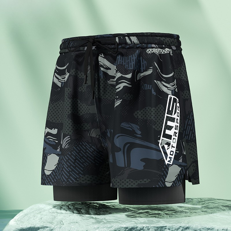 B12 - Quần bơi nam 2 lớp màu đen graffiti Swimbros