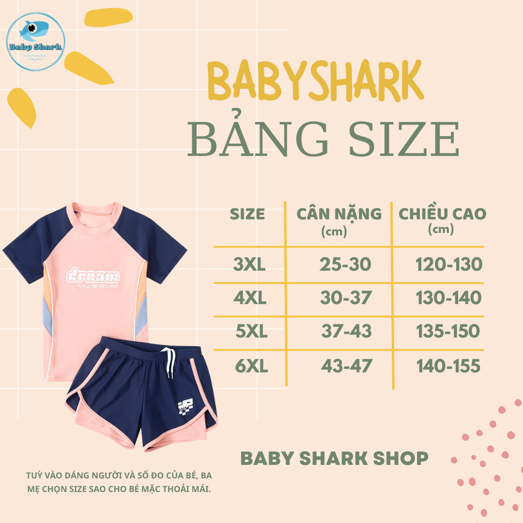 Bảng Size G37 Set Đồ Bơi Bé Gái Tay Ngắn Quần Đùi Cao Cấp - Đồ Bơi Trẻ Em Đi Biển Siêu Xinh